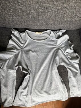 Elodie Light Gray Ruffle Open Shoulder Long Sleeve Top